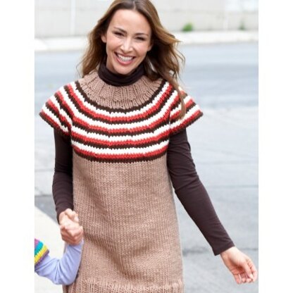 Woman's Striped Yoke Pullover in Bernat Softee Chunky - Downloadable PDF