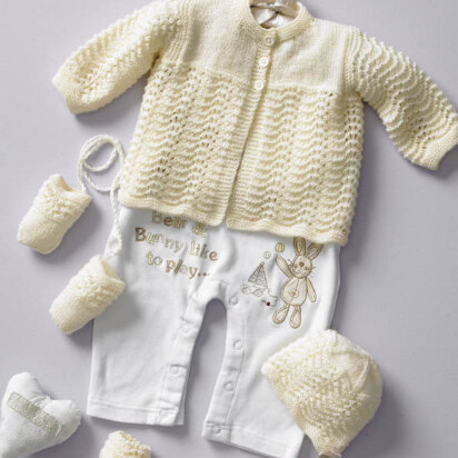 Matinee Coat, Bonnet, Mitts & Bootee Set in Peter Pan DK and 4 Ply - 1070
