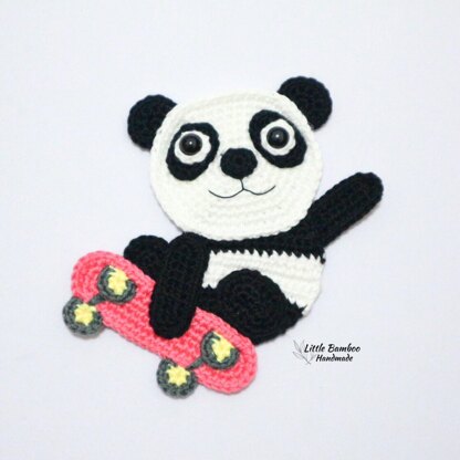 Panda On Skateboard Applique