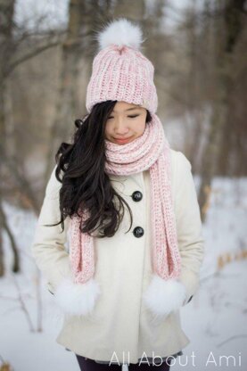 Snow Puff Ribbed Beanie & Scarf