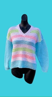 V Neck Slouchy Crochet Jumper