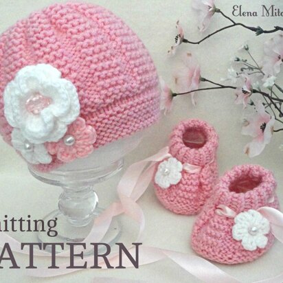 Knitting PATTERN Booties and Hat Baby Set Anna - knitting pattern