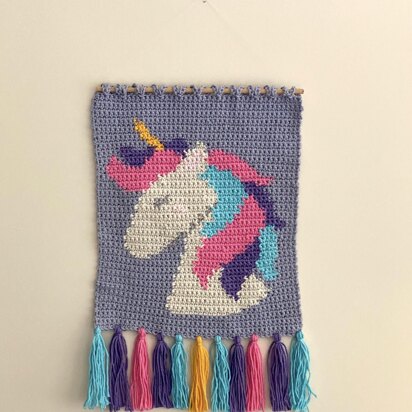 Unicorn wall hanging intarsia crochet pattern tapestry