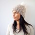 Fair isle knit look hat with pompom