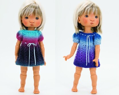 Basic Dress for 11 inch Dumplings dolls by Meadowdolls. Doll Clothes Knitting Pattern.