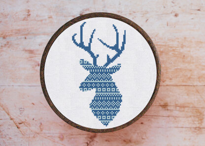 Cross Stitch Pattern Blue Head Deer with Ornament by Leonor Kiokiz