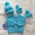 Ceri Unisex baby knitting pattern cardigan, hat, mitts and booties 0-6mths 18" chest