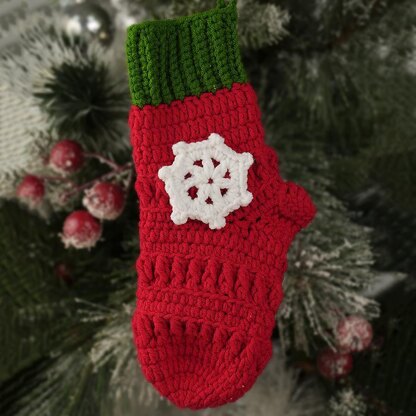 Red Socks With Decorative Snowflake Crochet Ornament