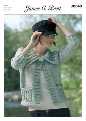 Ladies Jacket in James C. Brett Rustic with Wool Aran JB043