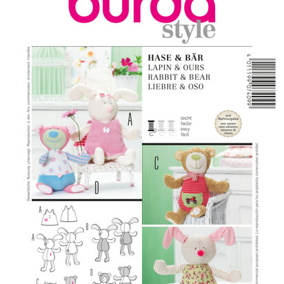 Burda Style Rabbit & Bear Toy Sewing Pattern B7409 - Paper Pattern, Size one size