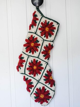 Poinsettia Granny Square Christmas Stocking