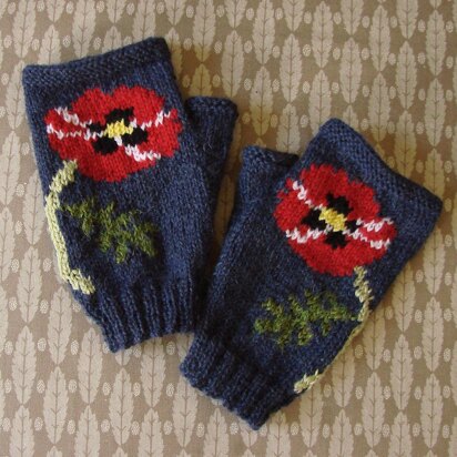 Poppy fingerless mitts/gloves