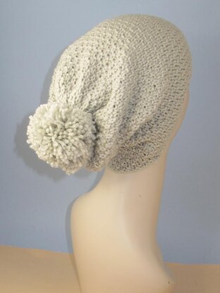 Chunky Big Bobble Double Moss Stitch Slouch Hat