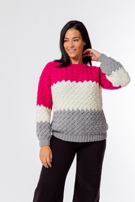 Lexi Entrelac Jumper - Knitting Pattern for Women in MillaMia Naturally Soft Aran by MillaMia