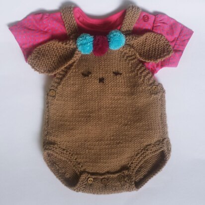 Bunny Romper with pompom trims for baby