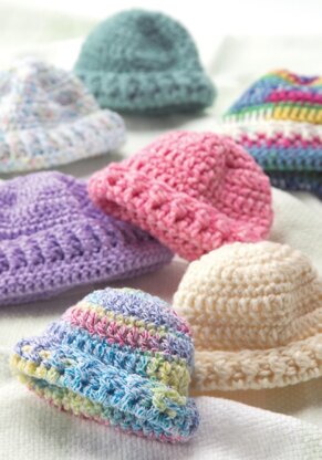 Crochet & Knit Newborn Caps in Red Heart Anne Geddes Baby - LW1551