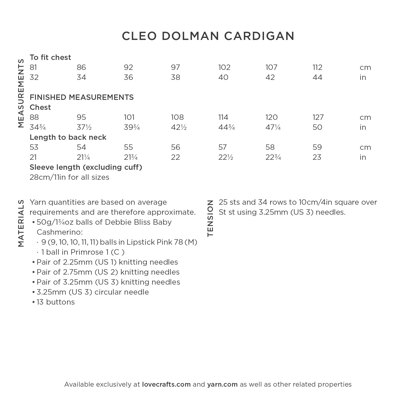 Cleo Cardigan - Knitting Pattern for Women in Debbie Bliss Baby Cashmerino
