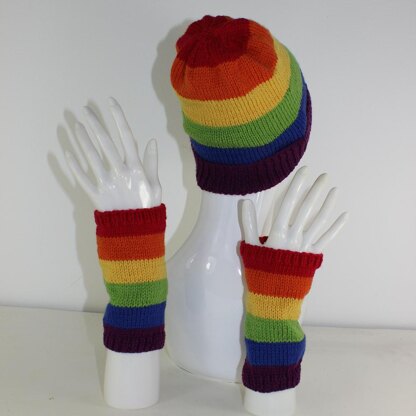 Rainbow Beanie and Wristwarmers