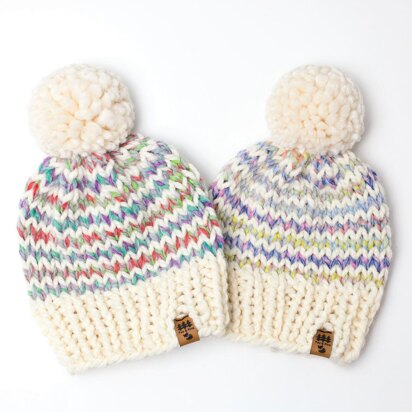 Variegated Pinstripe Pompom Winter Hat Stripes Chunky Toque