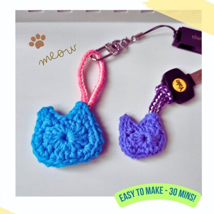 Crochet Cat Head Keychain Phone Charm Gift tag party favor