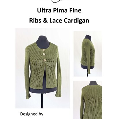 Ribs & Lace Cardigan in Cascade Yarns Ultra Pima Fine - FW180 - Downloadable PDF