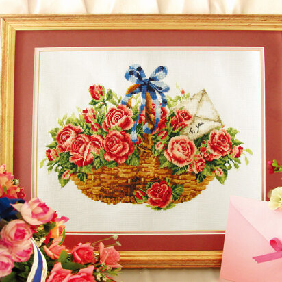 Needleart World Basket of Roses No-Count Cross Stitch Kit - 38 x 25cm