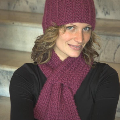 Keyhole Scarf and Hat Set in Plymouth Yarn De Aire - 2117 - PDF