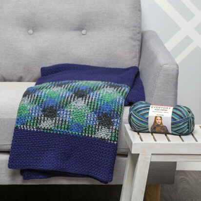 Blackwatch Throw in Premier Yarns Everyday Plaid & Deborah Norville Everyday Soft Worsted Solids - Downloadable PDF