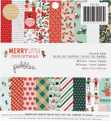 American Crafts Pebbles Single-Sided Paper Pad 6"X6" 36/Pkg - Merry Little Christmas, 18 Designs/2 Ea