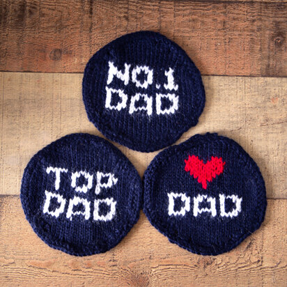 Knitted Dad Coasters in Deramores Studio DK Acrylic - Downloadable PDF