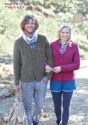 V Neck and Shawl Collared Cardigans in Hayfield Chunky Tweed - 7490 - Downloadable PDF