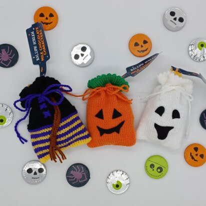 PDF Trick-or-Treat DK Spooky Halloween knitting pattern Decoration Coin Bag EASY Pumpkin/Ghost/Witch Party Favours