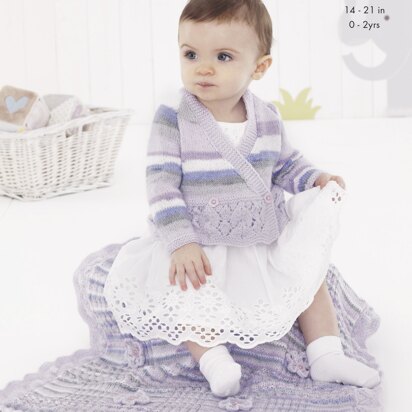 Cardigan, Pinafore Dress & Blanket in King Cole 4ply - 5390pdf - Downloadable PDF