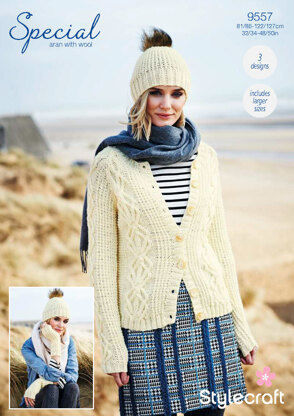 Cardigan, Mittens & Hat in Stylecraft Special Aran with Wool - 9557 - Downloadable PDF