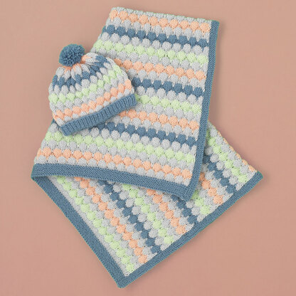 Bobo Bubble Stitch Blanket & Beanie - Free Baby Knitting Pattern in Paintbox Yarns Simply DK