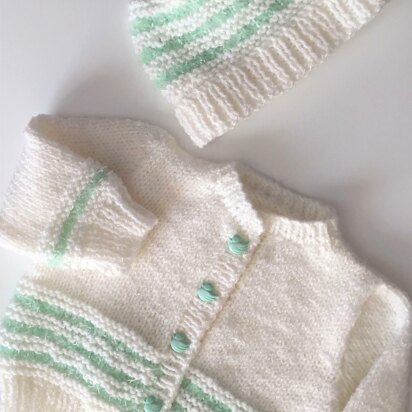 Baby cardigan with matching Beanie hat