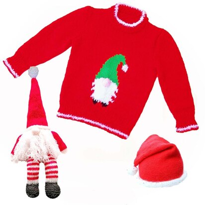 Gnome motif sweater with Christmas hat & toy