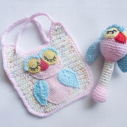 Owl Baby Bib and Rattle