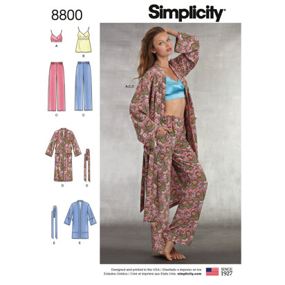 Simplicity 8800 Misses Robe, Pants, Top and Bralette - Paper Pattern, Size A (XS-S-M-L-XL)