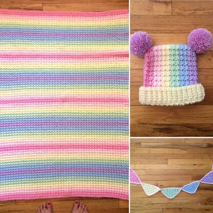 Pastel Rainbow Baby Blanket Knitting Pattern. Merino. Easy 