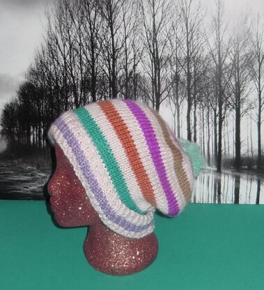 Chunky Stripe Bobble Slouch Hat