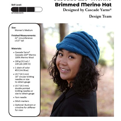 Brimmed Merino Hat in Cascade Yarns Cascade 220® Merino - W797 - Downloadable PDF