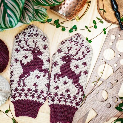 Fair Isle Deer Mittens