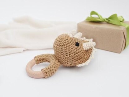 Crochet dinosaur pattern baby rattle toy Triceratops amigurumi pattern