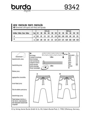 Burda Style Child's Elastic Waistband Trousers B9342 - Paper Pattern, Size 2-7