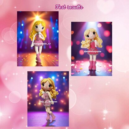 Sabrina Carpenter Inspired Crochet Doll Pattern | Poseable Amigurumi Doll 22 cm | Short n’ Sweet Tour Juno Outfit | PDF Crochet Pattern