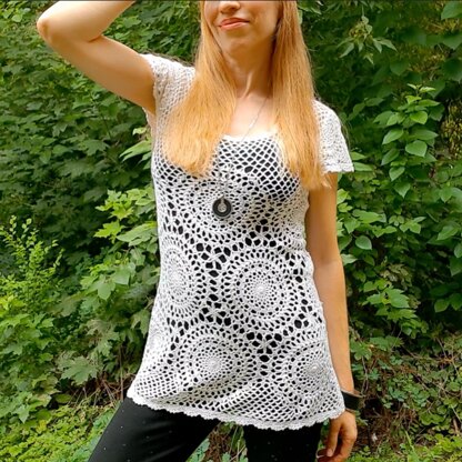 Crochet medalions lacy mini dress.