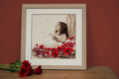 Vervaco Girl In A Poppy Field Cross Stitch Kit - 33 x 34 cm