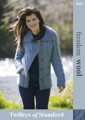 Ladies Knitted Cabled Jacket in Twilleys Freedom Wool - 9102