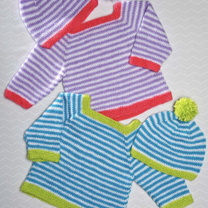 Striped Pullover and Hat Set in Premier Yarns Anti-Pilling Everyday Baby - Downloadable PDF
